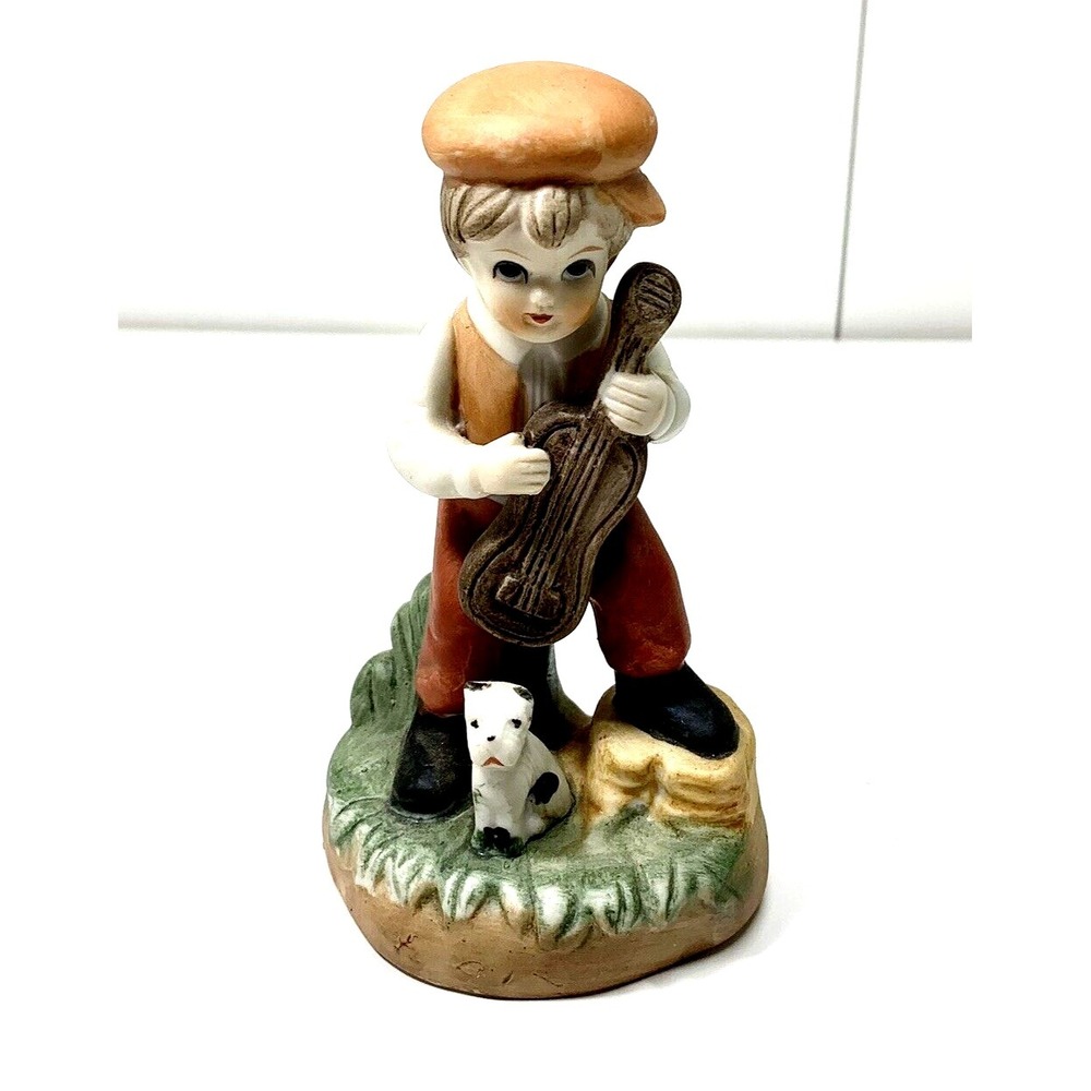 Vintage Boy Figurine with Guiter & Dog Made in Korea